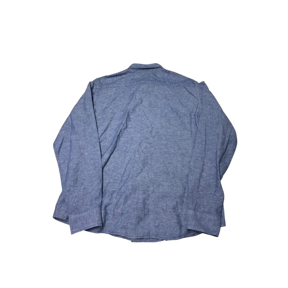 Banana Republic Mens Blue Linen Cotton Slim Fit Button Down Shirt L Long Sleev
